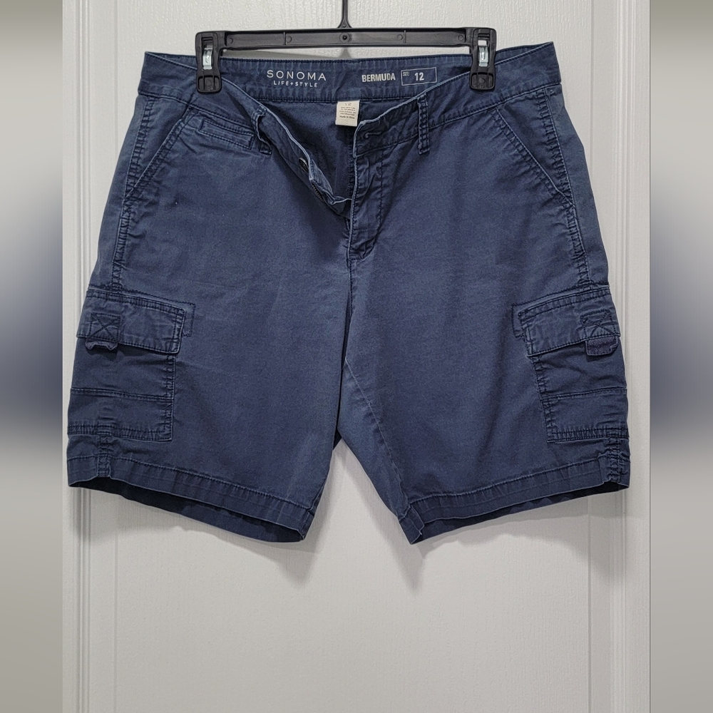 Sonoma Womens Dark Blue Bermuda Cargo Shorts